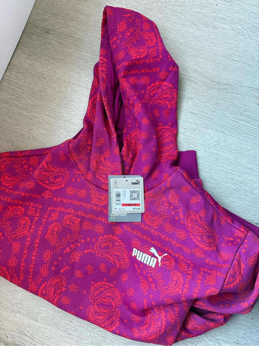 Puma Girls Pink and Red Paisley Hooded One-Piece